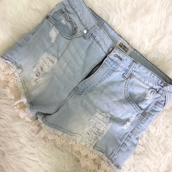 Celebrity Pink Pants - Celebrity Pink Denim Lace Trimmed Jean Shorts Sz 5